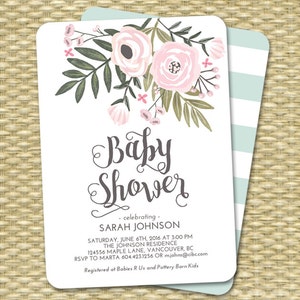 Baby Boy Shower Invitation Floral Baby Shower Invite Boy Baby Shower Floral Baby Shower Blue Mint Boy Baby Sprinkle Sip and See ANY EVENT image 2