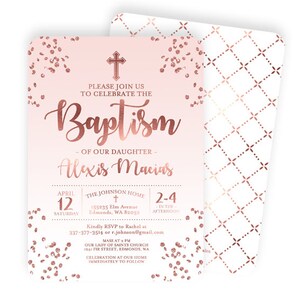 Rose Gold and Aqua Blue Baptism Invitation Baby Boy Baptism Invite Baby Boy Christening Invitation Name Day ANY EVENT Any Colors image 7