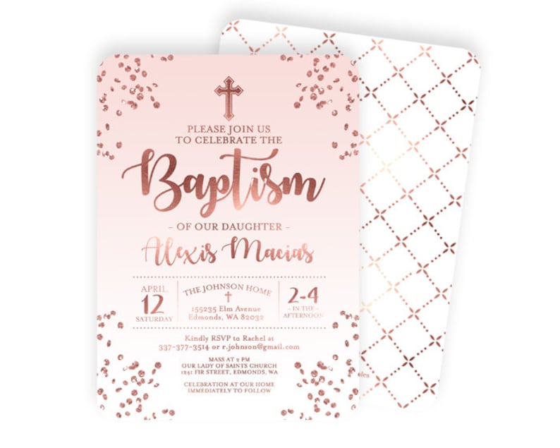 Rose Gold and Aqua Blue Baptism Invitation Baby Boy Baptism Invite Baby Boy Christening Invitation Name Day ANY EVENT Any Colors image 7