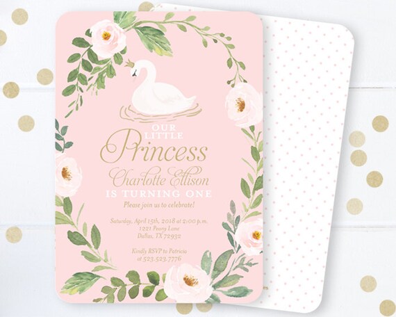 Swan Birthday Invitation Girl Birthday Invite Pink Swan Invitation Swan Princess Pink and Gold Birthday Invite Girl First 1st Birthday Il_570xn