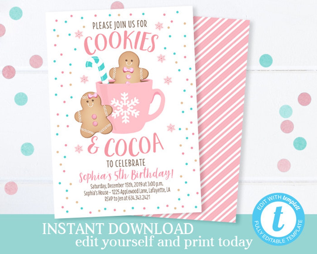 Cocoa and Cookies Birthday Invitation Girl Winter Birthday Invite ...