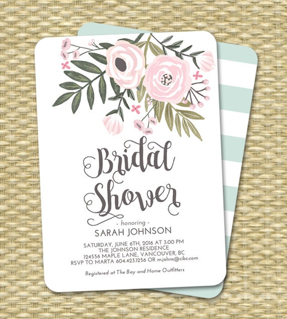 Pink Floral Bridal Shower Invitation, Printable or PRINTED, Floral Bridal Brunch Invites, Boho Bridal Shower Il_570xn