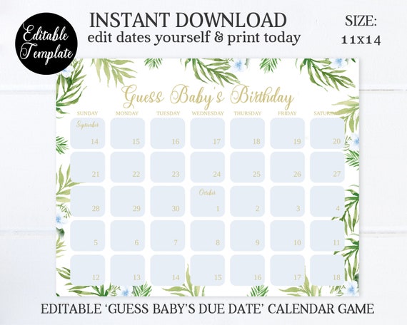 Guess Baby Due Date Calendar Template Free