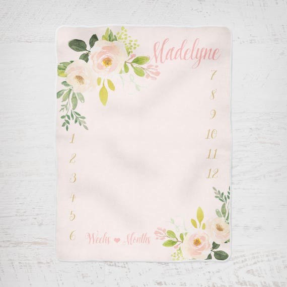 Baby Girl Milestone Blanket, Floral Baby Girl Monthly Milestone Blanket, Baby Girl Blanket, Floral Milestone, Baby Girl Gift Il_570xn