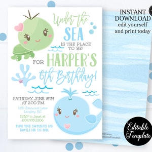 EDITABLE Under the Sea Invitation, Under the Sea Birthday, Under the Sea Birthday Invitation, Ocean Party Invitation, Printable, SP0049 image 1