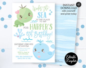 EDITABLE Under the Sea Invitation, Under the Sea Birthday, Under the Sea Birthday Invitation, Ocean Party Invitation, Printable, SP0049