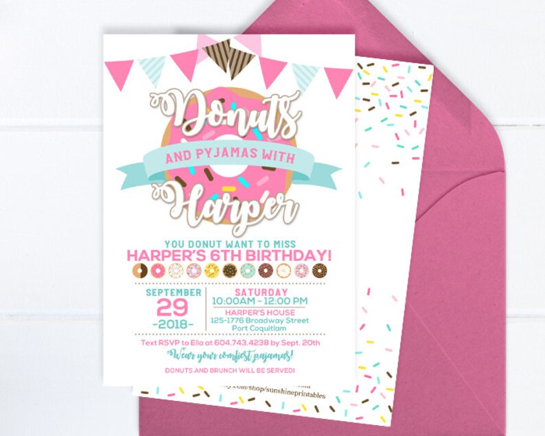 Donuts and Pajamas Invitation, Donut Invitation, Donut Party, Donut Birthday Invitation, Sleepover Party, Doughnut Party, Pajama Party image 1