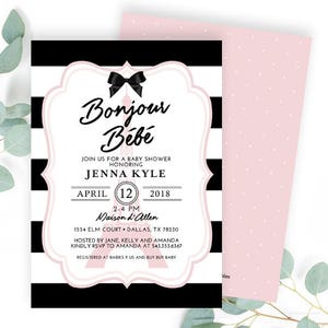 Bonjour Baby Girl Shower Invitation, Bonjour Bébé Invitation, French Baby Shower Invitation Girl, Paris Theme Invitation, French Baby Shower image 4