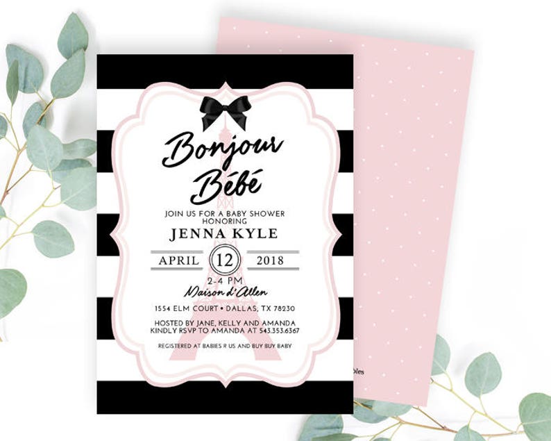 Bonjour Baby Girl Shower Invitation, Bonjour Bébé Invitation, French Baby Shower Invitation Girl, Paris Theme Invitation, French Baby Shower image 4