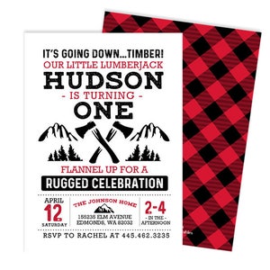 Lumberjack Birthday Invitation Lumberjack First Birthday Boy Lumberjack Birthday Invite Lumberjack Invitation Lumberjack Party Boy Birthday image 2