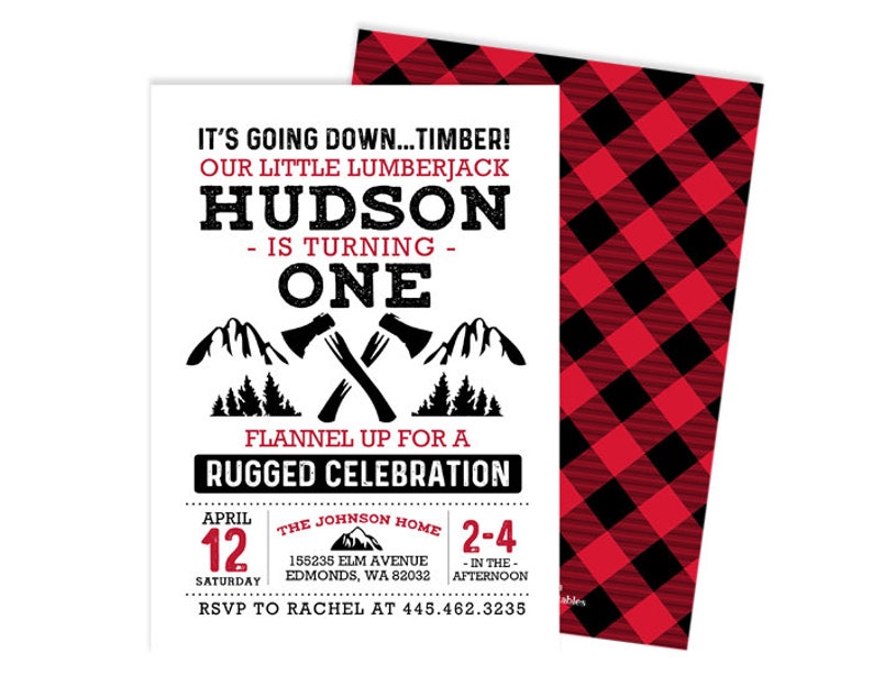 Lumberjack Birthday Invitation Lumberjack First Birthday Boy Lumberjack Birthday Invite Lumberjack Invitation Lumberjack Party Boy Birthday image 2