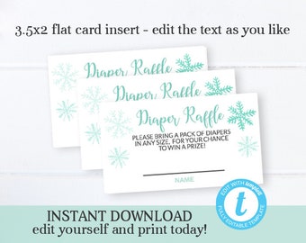 Baby It's Cold Outside Diaper Raffle Card, Gender Neutral Winter Baby Shower Diaper Raffle Ticket, Instant Download, Templett, White & Aqua