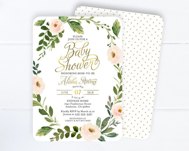 Floral Baby Girl Shower Invitation Girl Baby Shower Invite Etsy