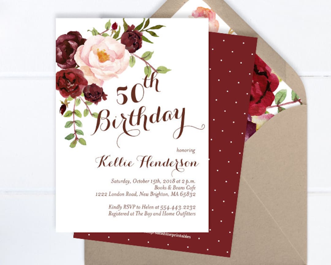 Adult Birthday Invitation Fall 50th Birthday Invitation Floral - Etsy