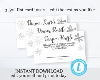 Baby It's Cold Outside Diaper Raffle Card, Gender Neutral Winter Baby Shower Diaper Raffle Ticket, Instant Download, Templett, White & Grey