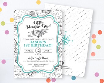 Airplane Birthday Invitation Airplane Invitation First Birthday Invitation 1st Birthday Airplane Party Airplane Invite Travel Theme