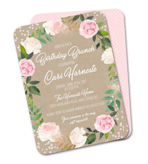 Floral Birthday Invitation, Pink Roses Birthday Invite, Rustic 50th Birthday, ANY EVENT Il_570xn