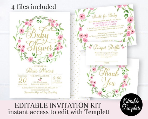 Spring Floral Youngster Shower Invitation Package Woman Youngster Shower picture relating to Printable Invitations Kit identify Spring Floral Little one Shower Invitation Package Lady Little one Shower