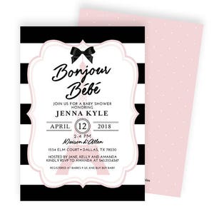 Bonjour Baby Girl Shower Invitation, Bonjour Bébé Invitation, French Baby Shower Invitation Girl, Paris Theme Invitation, French Baby Shower image 3