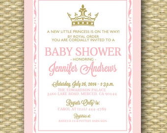 Princess Baby Shower Invitation, Pink and Gold , Royal Baby Shower, Little Princess Shower Sip and See Baby Sprinkle, ANY EVENT