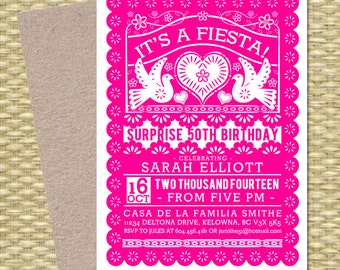 Adult FIESTA Birthday Invitation Mexican Birthday Fiesta Milestone Birthday 50th Birthday Papel Picado Birthday, Any Event, ANY COLORS