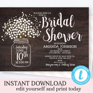 Rustic Bridal Shower Invitation Template Editable Invitation - Etsy