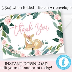 Woodland Animals Floral Invitation Set Baby Girl Shower Editable Template Woodland Invite Girl Baby Shower Invitation Kit SP0018 image 8