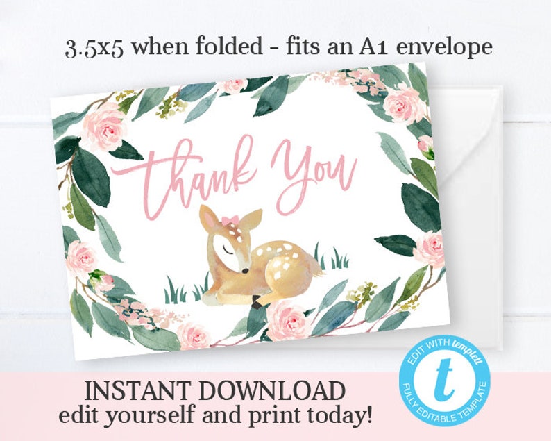 Woodland Animals Floral Invitation Set Baby Girl Shower Editable Template Woodland Invite Girl Baby Shower Invitation Kit SP0018 image 8