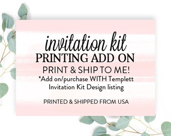 Print My Invitation Kit, Printed Invitation Kit, Add On for Printed Kit, Printed Invitations, Thank You's, Bring a Book & Diaper Raffle Card