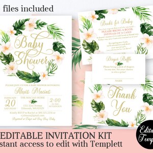 Tropical Baby Shower Pink Shower Bundle, Tropical Baby Shower Kit, Aloha Baby Shower Package, Matching Baby Shower Printables SP0023 image 1