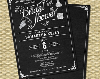 Wine Bridal Shower Invitation Chalkboard Bridal Shower Wine Themed Couples Shower Wine and Dine, Any Event, Any Color Scheme