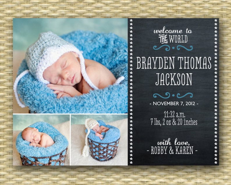 Chalkboard Birth Announcement Baby Announcement Baby Boy Birth Etsy
