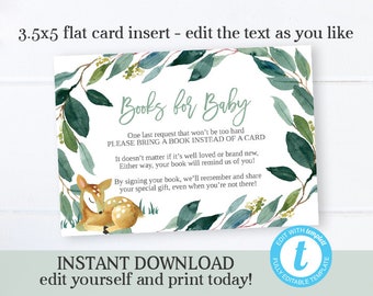 Woodland Animal Baby Shower Bring a Book Insert Books for Baby Card Book Request Card Printable Book Request Editable Template SP0018