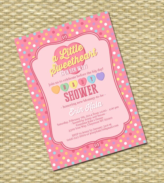 Valentine Baby Shower Invitation 1st Birthday Invitation ANY EVENT Any Colors Retro Candy Hearts Conversation Hearts Little Sweetheart Il_570xn