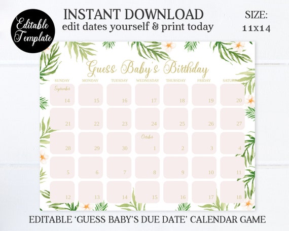 Guess the due shop date calendar template free