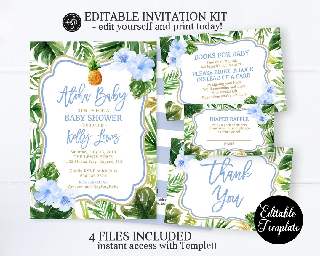 Tropical Boy Baby Shower Invitation KIT Hawaiian Baby Boy Etsy
