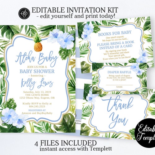 Tropical Girl Baby Shower Invitation KIT Hawaiian Baby Shower Etsy