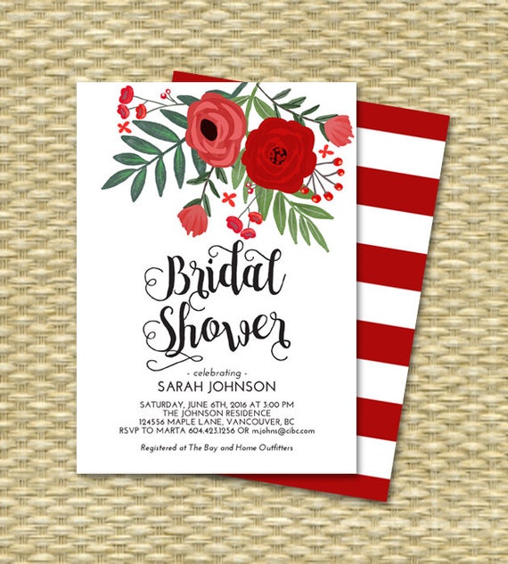 Christmas Bridal Shower Invitation, Holiday Bridal Shower Invite Red Floral Green Foliage Bridal Brunch Bridal Tea Christmas Party ANY EVENT Il_570xn