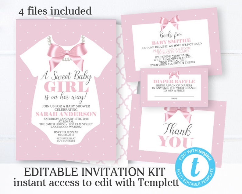 Little Lady Baby Girl Shower Invitation Editable Template Sweet Baby Girl Little Lady Pink and White Baby Shower Printable Invite image 8