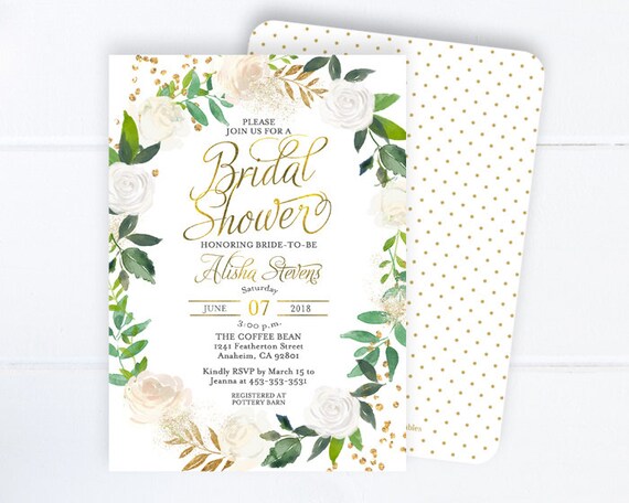 Greenery Baby Shower Invitation Gender Neutral White Gold Etsy