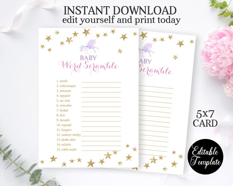 Printable Unicorn Baby Shower Game BUNDLE Six Printable Baby - Etsy