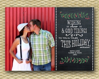 Christmas Photo Card - Customized, DIY Printable, Holiday - Chalkboard Landscape2