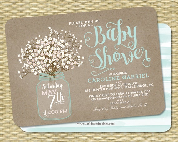 Gender Neutral Baby Shower Invitation Kraft Baby's Breath Mason Jar Baby Shower Invite Baby Sprinkle Il_570xn