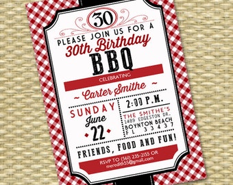 Red Gingham Rustic Country BBQ 30th Birthday BBQ Adult Birthday Milestone Birthday Birthday Invite I Do BBQ, Any Event, Any Colors
