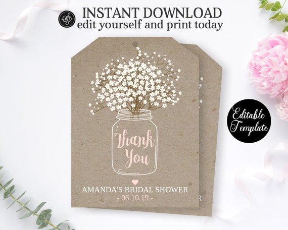 Kraft Bridal Shower Favor Tag, Printable File, Editable Template, Templett Bridal Shower Favor Tag SP0012 Il_570xn