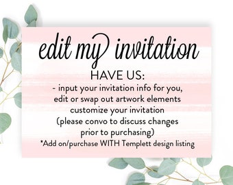 Edit My Invitation Template on Templett for Me, Personalize my Invitation, Customize my Templett Invitation, Customized Invitation