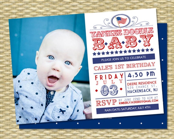 July 4th First Birthday Invitation Red White and Blue Yankee Doodle Baby 4th of July Birthday Invition Patriotic Birthday Invitation Il_570xn