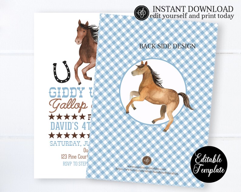 Red Horse Boy Birthday Invitation Instant Download Boy Etsy