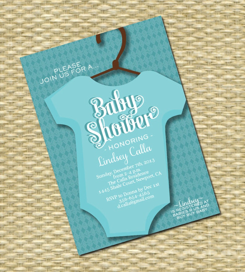 Baby Shower Invitation Baby Boy Shower Invite Blue Onesie Etsy