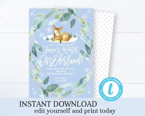 Winter Onederland Birthday Invitation Woodland Boy Onederland Birthday Party Invite Boy Winter First Birthday Editable INSTANT DOWNLOAD Il_570xn